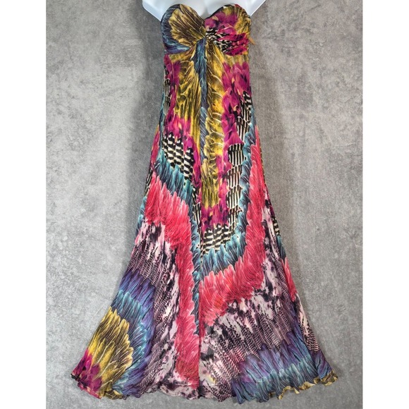 Marciano Dresses & Skirts - Marciano Vintage 100% Silk Strapless Maxi Dress Abstract Print Multicolor S Y2K